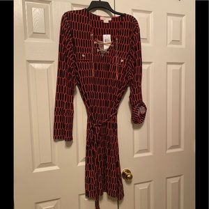 New-Michael Kors Coral Rose Dress w/Gold Chain accent